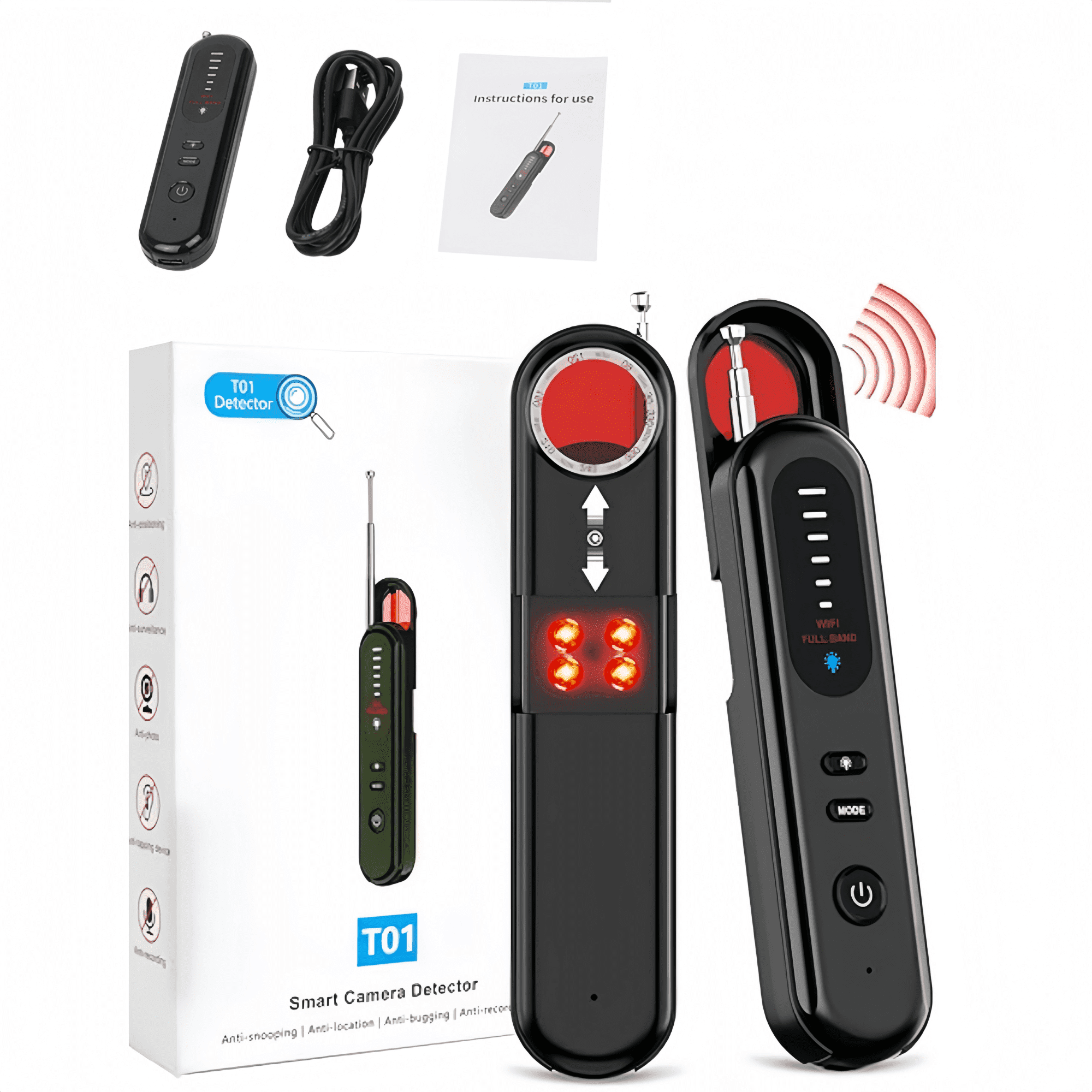 GPS Tracker & Hidden Camera Finder, Magnetic Wireless Detector with 5 Modes, Rechargeable Pen for Travel & Home (Black)
