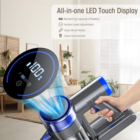 Cordless Vacuum Cleaner, 33 KPA 45 Mins Vacuum Cleaners for Home, 8 in 1 Lightweight Self-Standing Stick Vacuum with Touch Screen, Ultra High-Power Brush for Pet Hair/Plush Carpet/All Floor