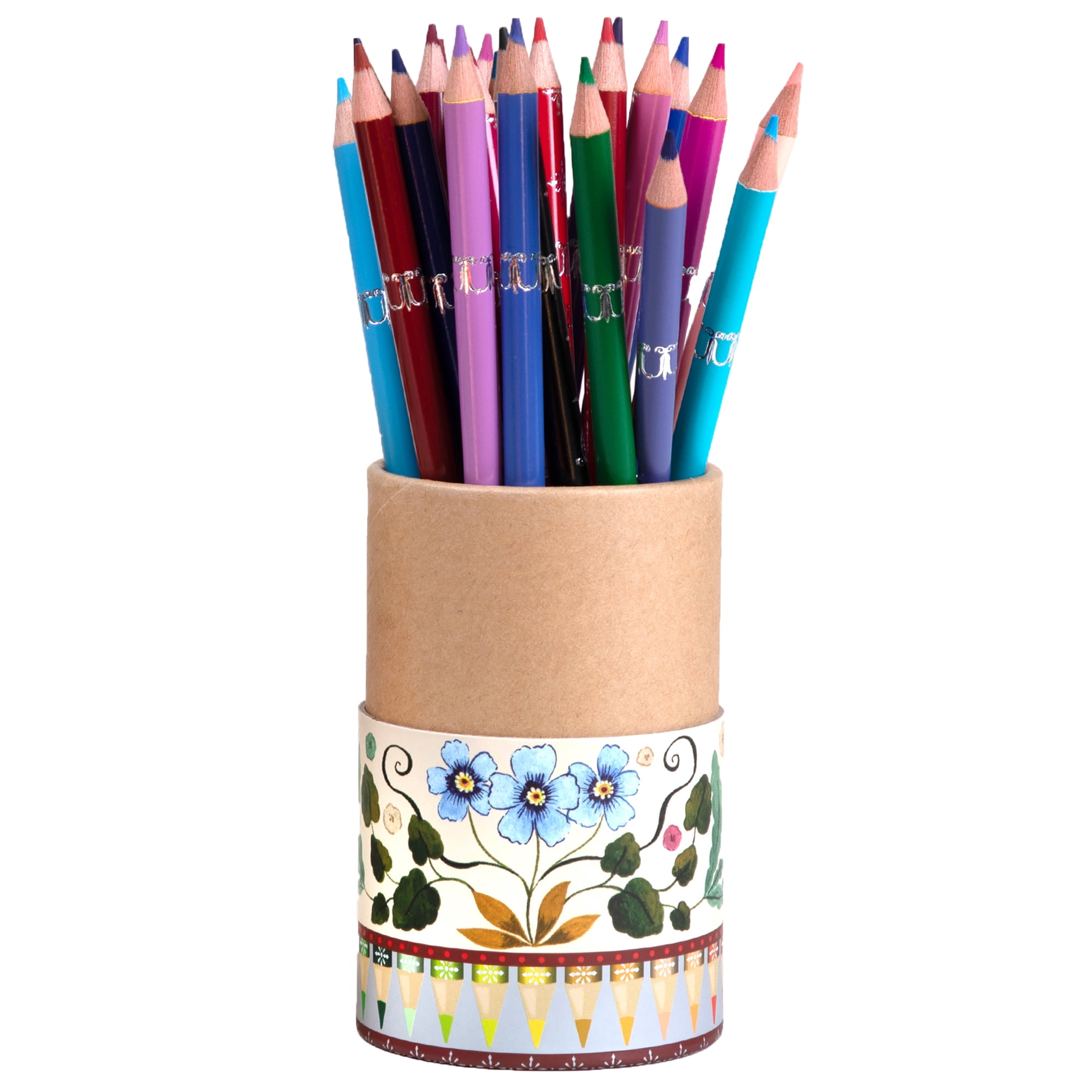 eeBoo Piece & Love: Double-Sided Colored Pencils - Flora's - 25pc - 50 Color Set, Silver Foil Design, Floral Storage Tube, Artist-Quality, Adults