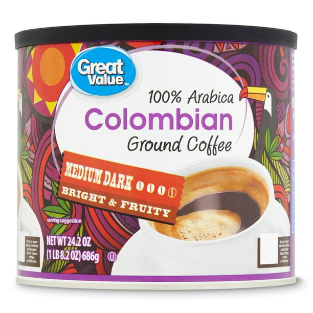 Great Value 100 Arabica Colombian Medium Dark Ground Coffee, 24.2 oz