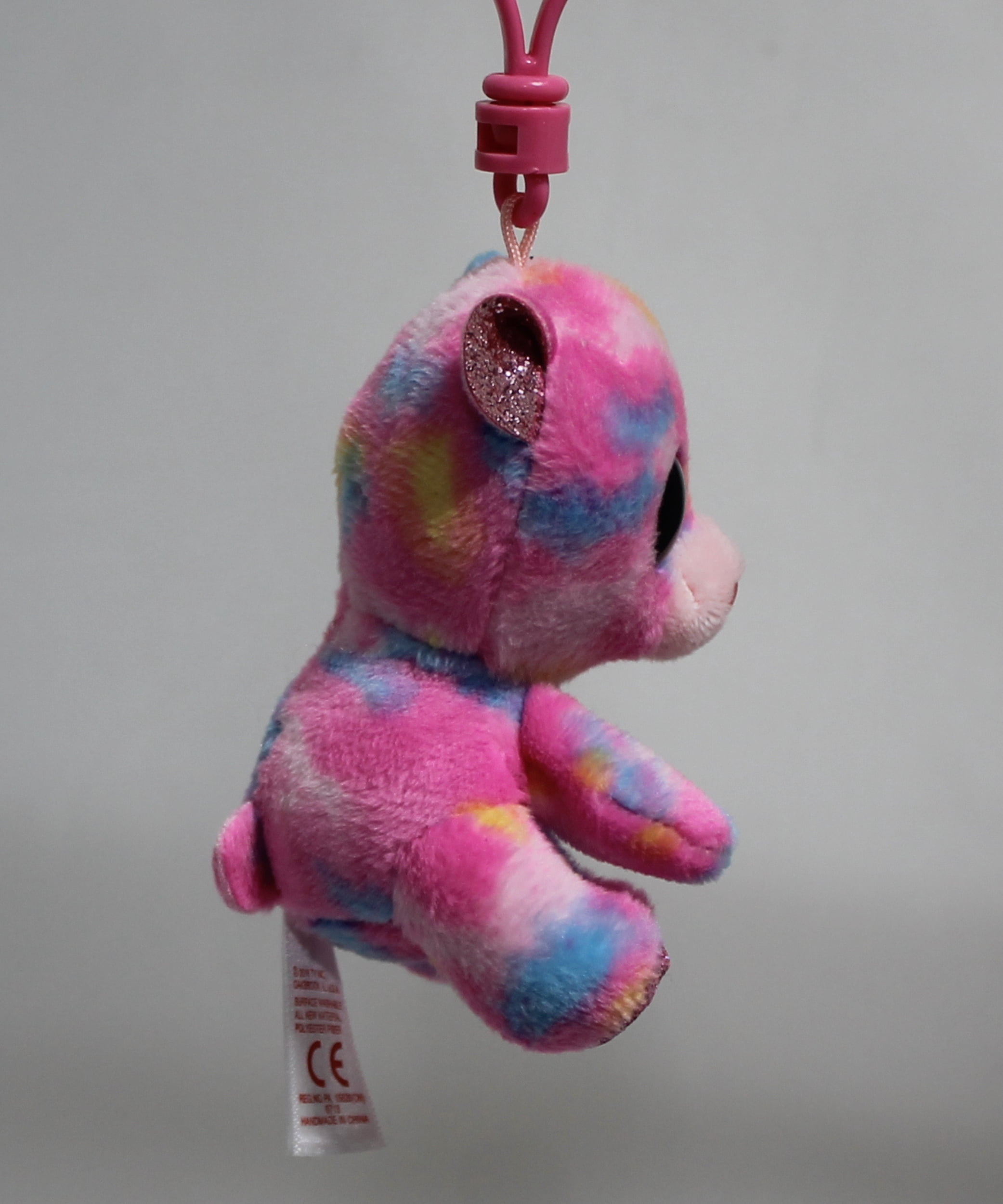 Ty Beanie Boos (Plastic Key Clip) - Franky the Pink Tie-Dye Teddy