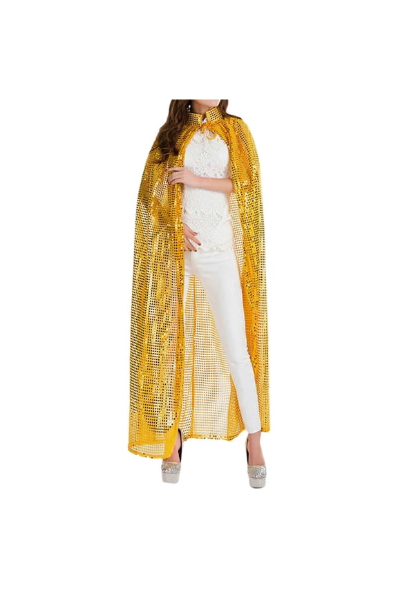 Adult Sequin Lace Cape Coat for Carnival Evening Party Elegant Shimmering Shawl Wrap Gold One Size