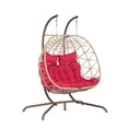 thumbnail image 4 of Aukfa Double Swing Egg Chair with Stand 2 Person Indoor Outdoor Wicker Loveseat with Cushions, Red, 4 of 9