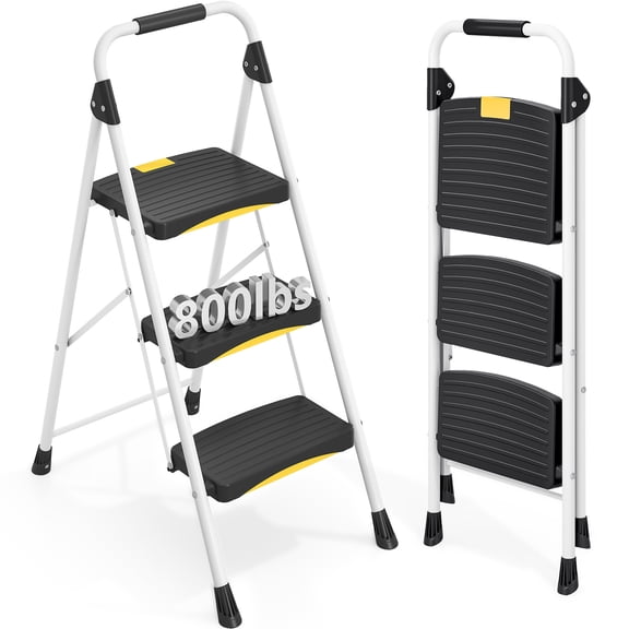 KK Kingrack 3 Step Ladder for Adults, Portable Folding Step Stool with Non-Slip Pedal, Lightweight 330lbs Steel Ladder for Home Office Bathroom