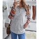 thumbnail image 2 of Sudadera con capucha para mujer, manga larga, estampado, botón de empalme, cordón frontal, Top de otoño para invierno, otoño, gris, XL, 2 of 7