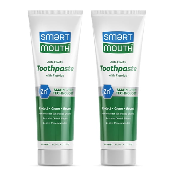 SmartMouth Premium Zinc Ion Toothpaste - Whitening - with Fluoride - Refreshing, Anti-Cavity Toothpaste for Adults - Strengthens Enamel - Mild Mint Flavor, 6 oz (2 Pack)