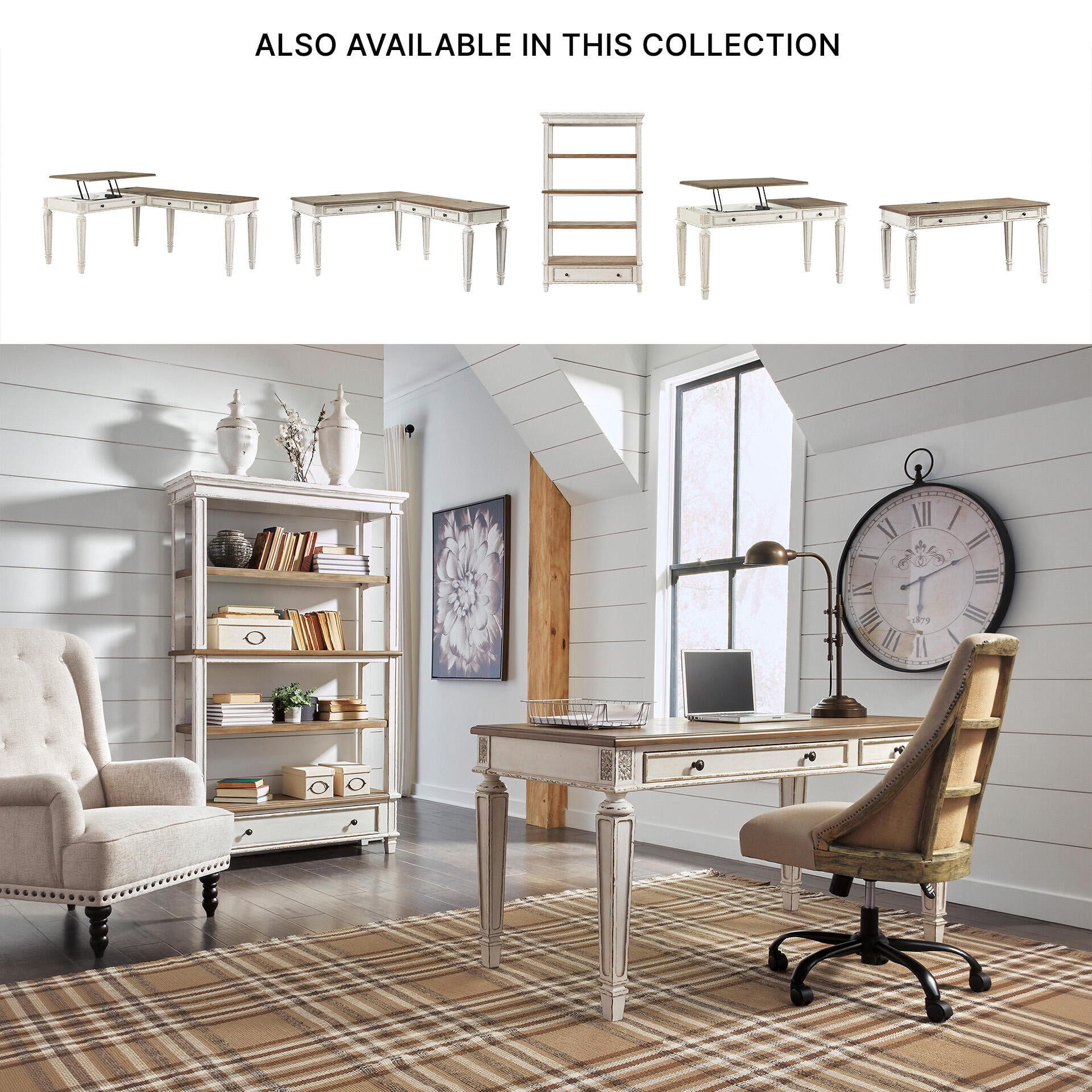 Signature Design by Ashley Realyn 75" Farmhouse Bookcase with Drawer - Chipped White & Brown