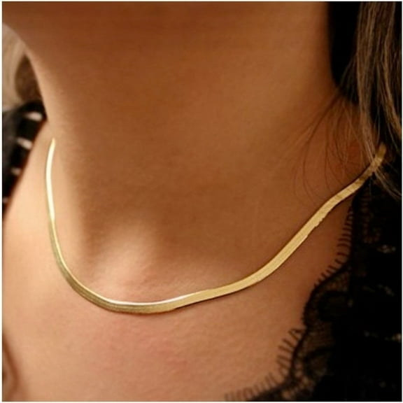 Gold ,Snake Chain Necklace, Herringbone Chain Necklace, Flat Snake Chain Choker Silver, Gold