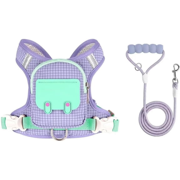 Reflective Waterproof Dog Harness Backpack with Leash, Adjustable No-Pull Pet Vest with Storage Pockets for Outdoor Use,Purple:L