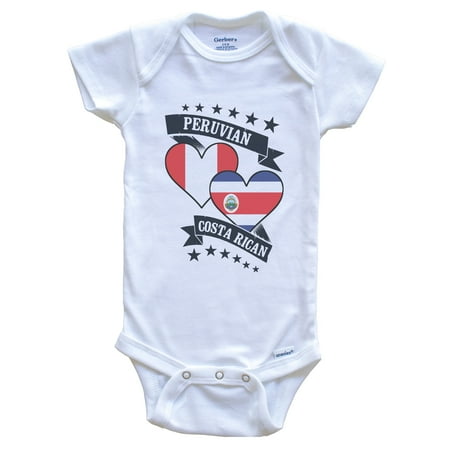

Peruvian Costa Rican Heart Flags Peru Costa Rica Baby Bodysuit 0-3 months white