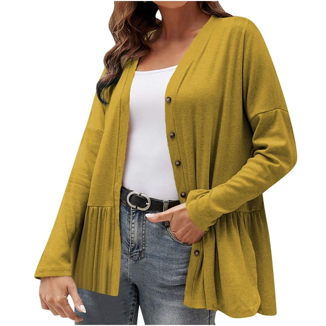 Posijego Women's Ruffle Cardigan Cozy Button Front Open Front Jacket for Women Lightweight Causal Outerwear