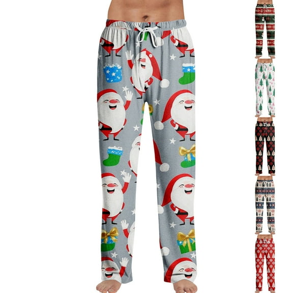 Fabrcox Graphic Sleep Lounge Pants for Men Elastic Waist Drawstring Pj Pants Christmas Tree Print Casual Soft Comfy Sleepwear Red XXL