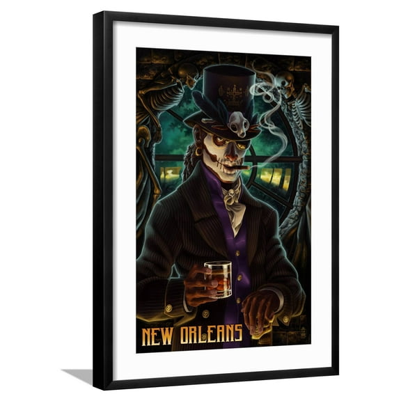 Art.com Baron Samedi Voodoo - New Orleans, Louisiana Art Print by Lantern Press, Black Frame Wall Art, 21" x 29"