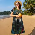 thumbnail image 4 of Disketp Realistic Style Colorful Wolf para Vestido de Manga Corta para Mujeres, Vestidos de Verano para Mujeres, Casual y Holgado para la Playa, 4 of 6