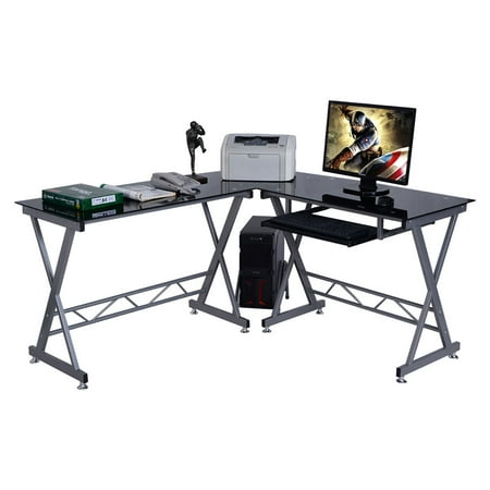 Glass Top Office Furniture GHP Home Office Furniture White Glass Top Computer Desk Table with Keyboard Shelf - 43.9” X 23.62” X 29.53” ()