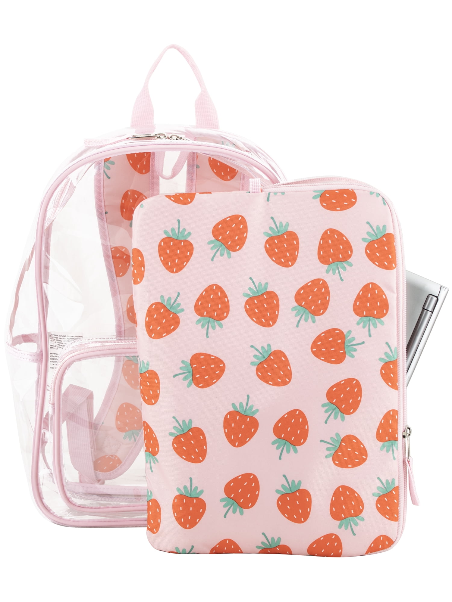 Eastsport Unisex 16" Success Clear Backpack Bundle with Padded Laptop Sleeve, Strawberry Dream