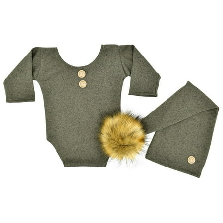 

Aayomet 03 Baby Hat Pom-Pom And Hat Props Outfit Overalls Photography Baby Photo Romper Knitted Boys Bodysuits Long Sleeve Army Green One Size