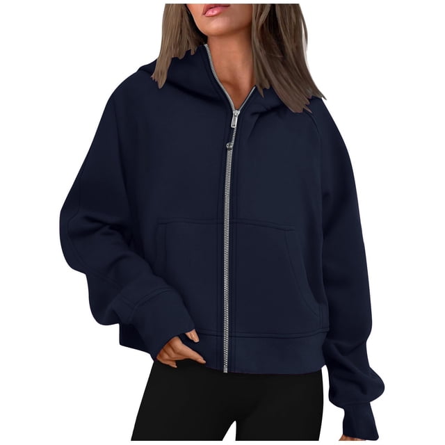 MeetoTime Women's Zip Up Hooded Sweatshirt Fall Fleece Long Sleeve Hoodie Basic Jacket with Pockets