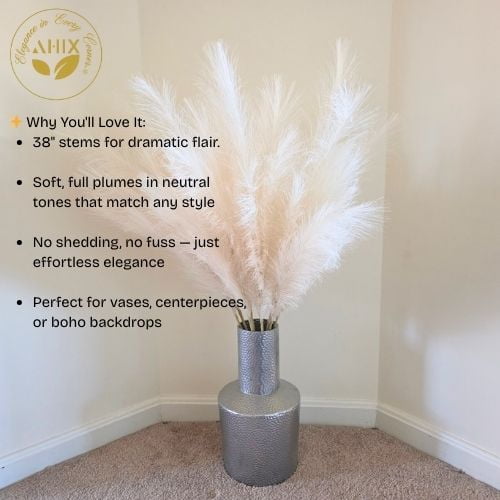 AHIX Faux Pampas Grass, 38-Inch Beige Artificial Flowers, Boho Home Décor (8 Pieces)