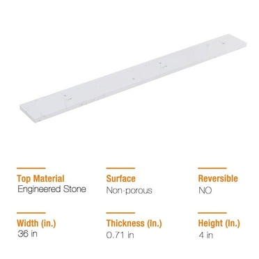 VANITYFAIR  36 in. White Egineered Stone Backsplash For Vanity Sink Top