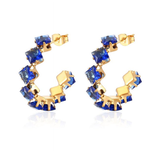 Nvzi Pendientes de acero inoxidable con circonita cúbica, sencillos y modernos pendientes de diamantes de imitación de arcoíris de acero de titanio (azul)
