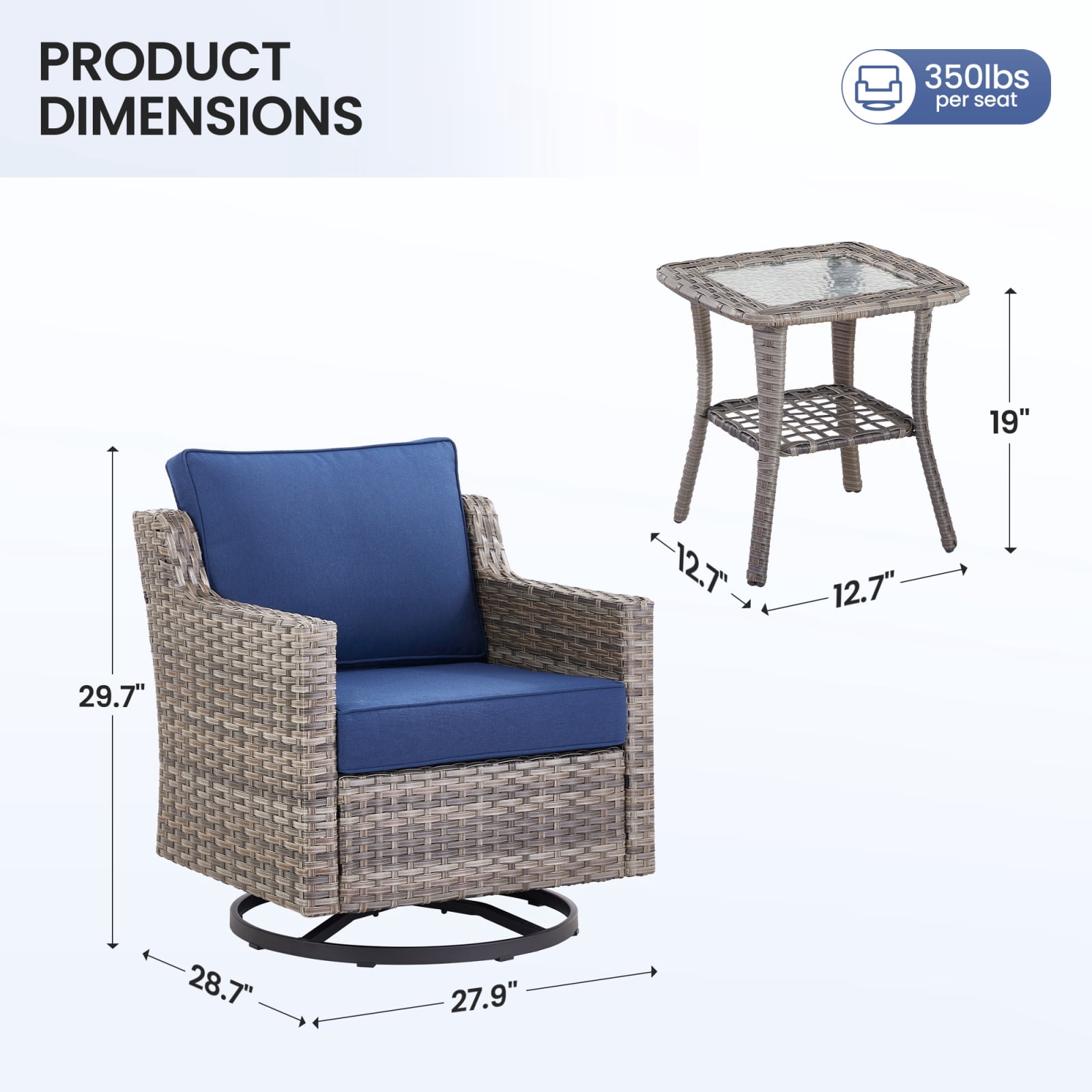 Hommoo 3-Piece Outdoor Patio Swivel Rocker Chairs, Patio Gray Wicker Furniture Swivel Chairs Set with Cushion, for Porch, Poolside, Deck, and Yard, Beige