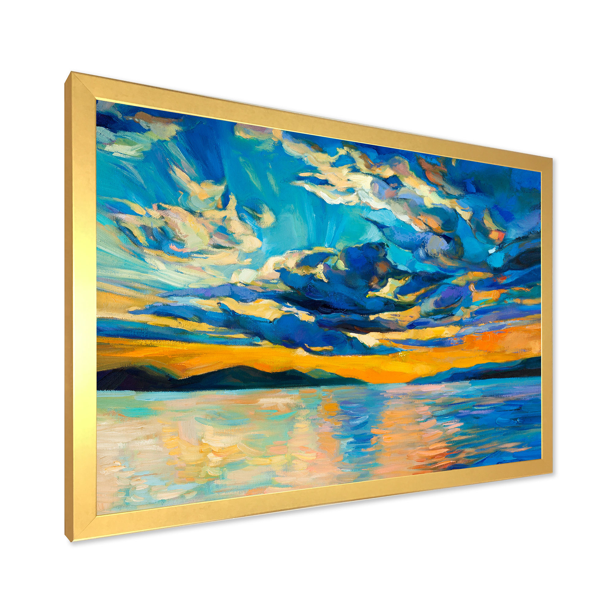 Designart 'Cloudy Sunset Over Wide Open Ocean Horizon' Nautical & Coastal Framed Art Print