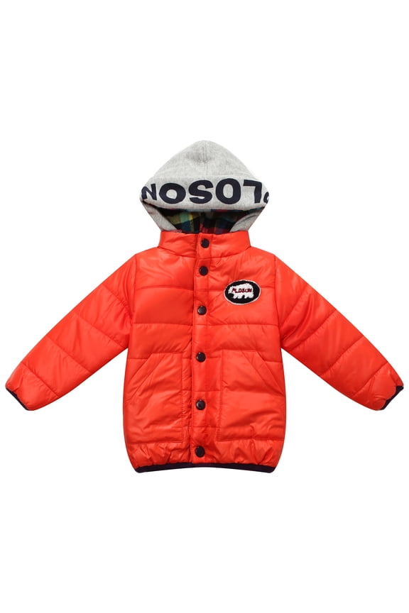 Little Boys Orange Felt Embroidery Patch Padding Jacket 2/3