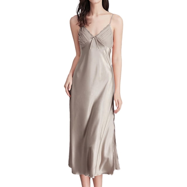 GPOECD Pyjama Grande Taille Nuisette Sans Manches pour Femmes Été Robe de Nuit Légère Gris Foncé,m