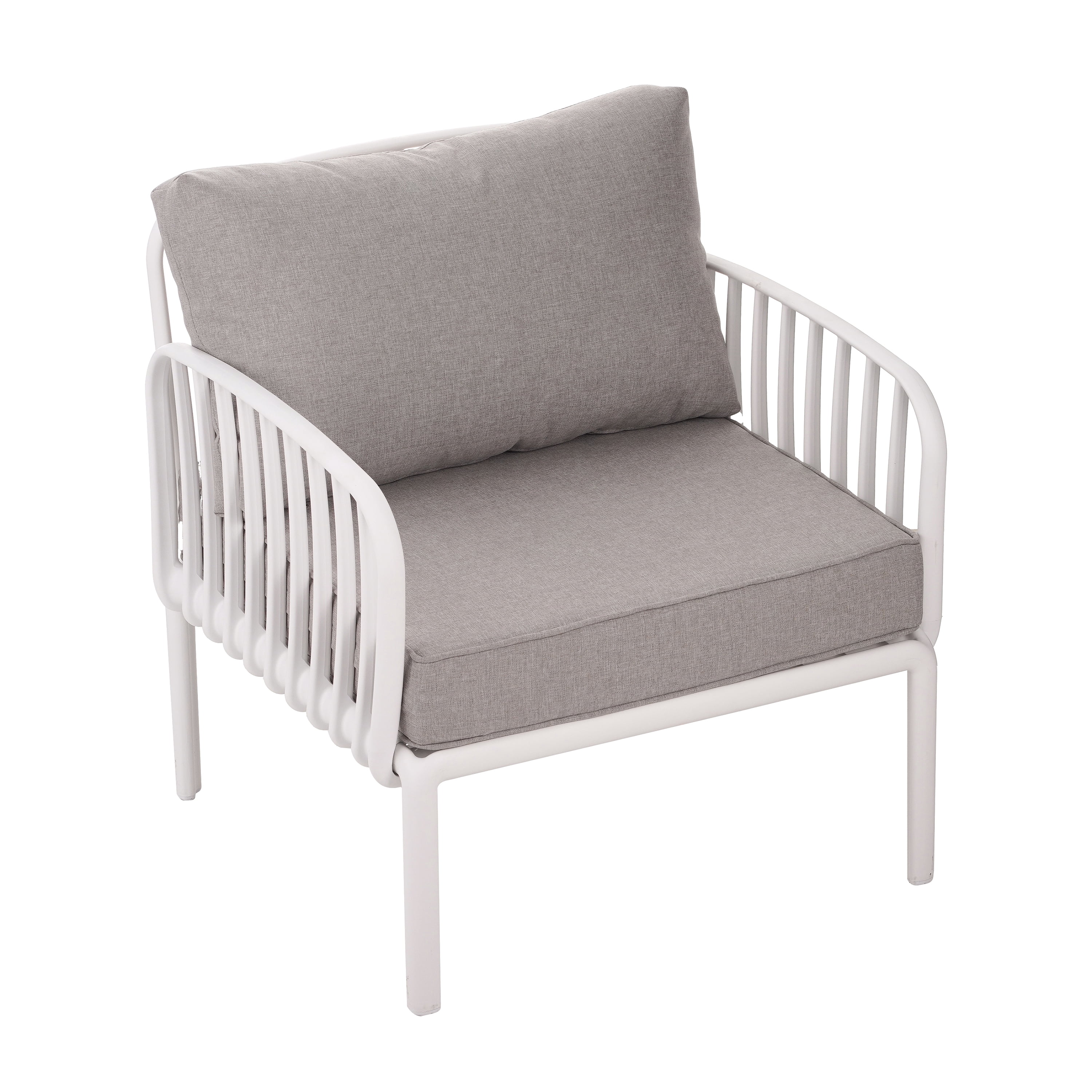 Outdoor Patio Club Chair, Patio Furniture Waterproof Thick Cushion Deep Seating for Porch Balcony, White and Light Gray