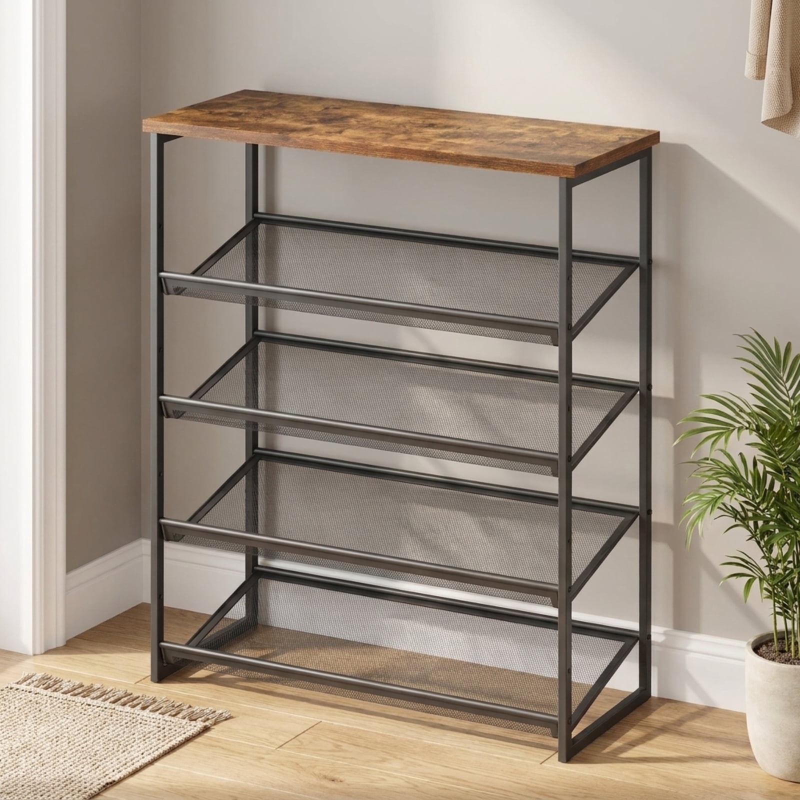 Fenbeli 5-Tier Metal Shoe Rack Free Standing Storage Organizer Holds 15 Pairs for Entryway and Closet, Black