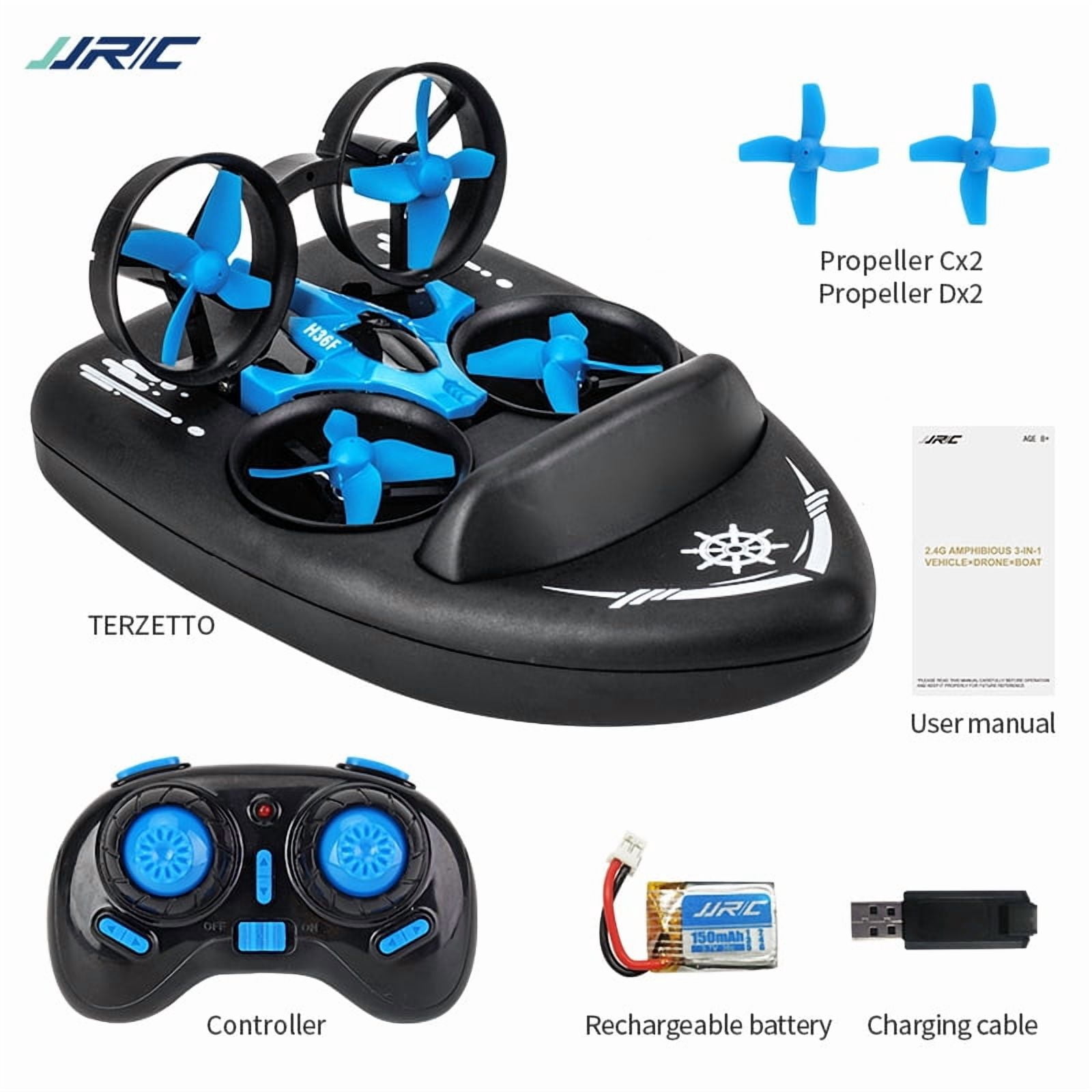 JJRC TERZETTO 3 - in - 1 Triphibian Remote Control Toy - Headless Mode, 360 °   Flips, 2 Speed Modes