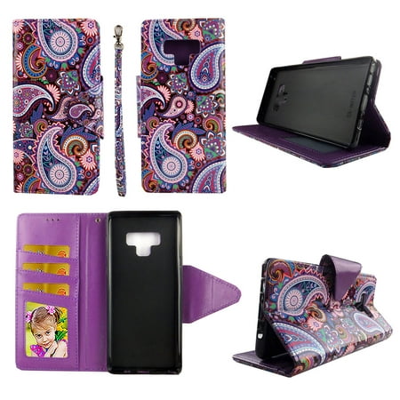 Purple Paisley Wallet Case for Samsung Galaxy Note 9 Folio Standing Cover Card Slot Money Pocket Magnetic Closure Fashion Flip Pu (Best Samsung Phone For The Money)