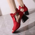 thumbnail image 5 of SACFOF Womens Peep Toe Ankle Booties Chunky Heels Cutout Back Zipper Sandals Suede Side Ankle Strap Dress Sandals, 5 of 6