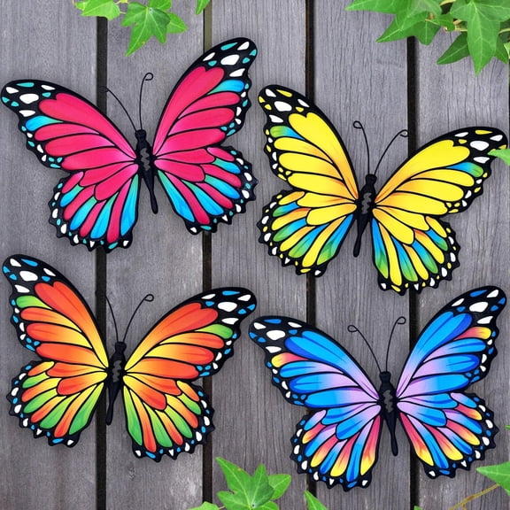 Metal Butterfly Wall Outdoor Decor - 4pcs 9.8inch Hanging Butterflies Wall Art Sculptures for Indoor and Outdoor Fence Patio Yard Home Wall Decorations, Gift for Mom Dad Friends