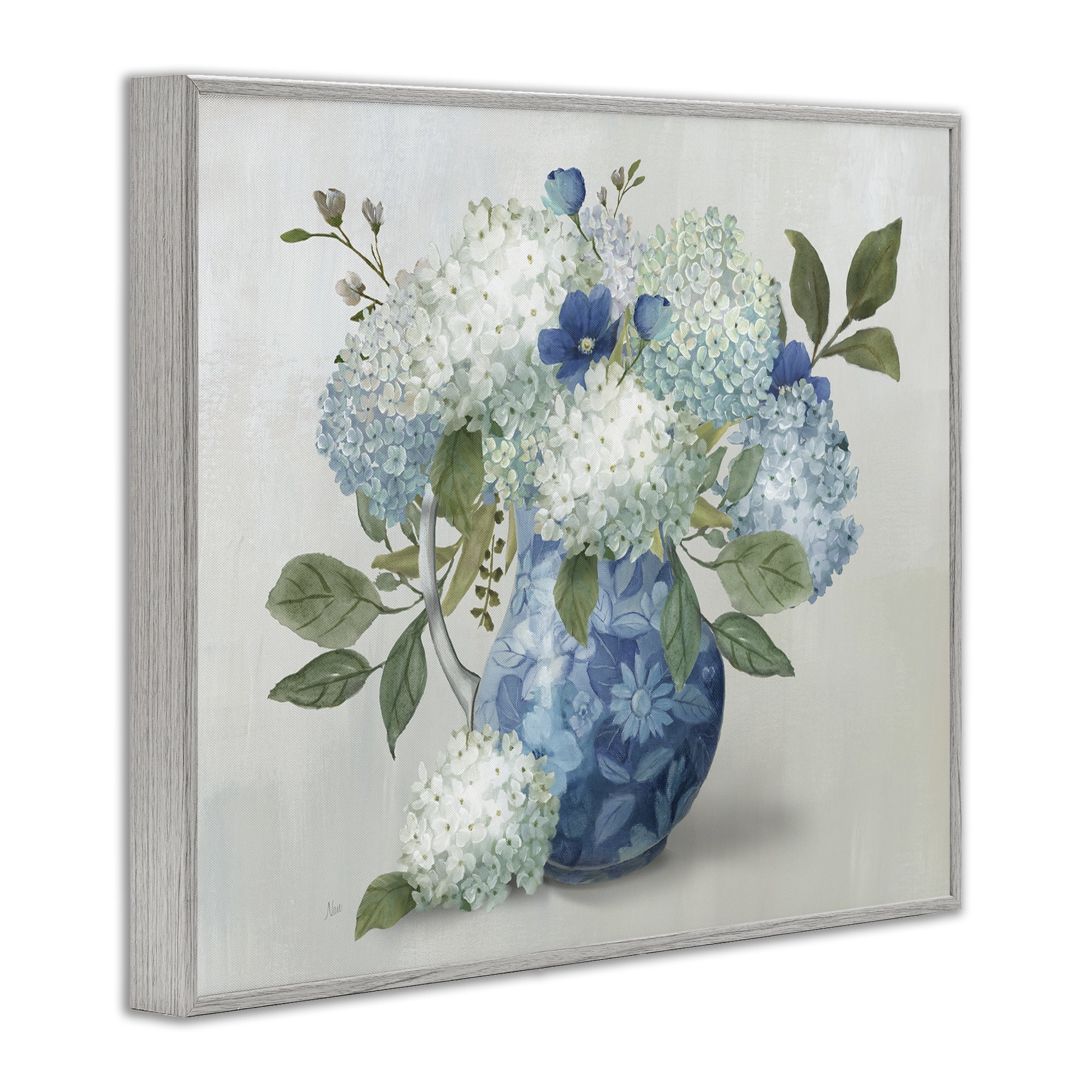 Stupell Industries Ornate Vase with Hydrangeas Gray Framed Giclee Art, design by Nan