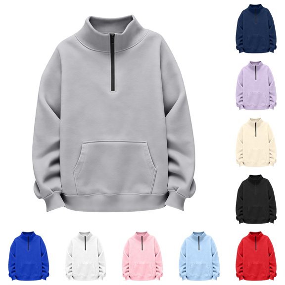 Kids Sweatshirts For Girls Long Sleeve Tops Grey Round Neck Quarter Zipper Girl Winter Clothes 5-14 Years Sweatshirt Girls