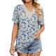 thumbnail image 2 of Camisetas De Mujer Camisetas casuales con costuras de encaje Camisetas con estampado floral de verano para el trabajo (Azul XXL) Cgtredaw Para estrenar, 2 of 7