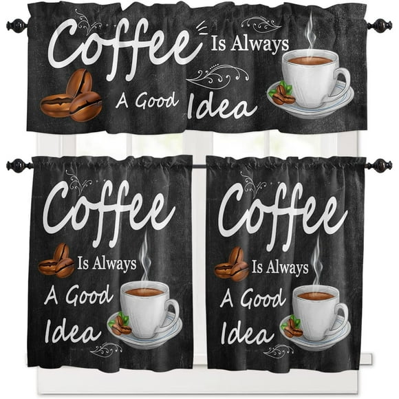 Coffee Theme 3 Pieces Kitchen Curtains & Valances Set | Soft & Washable Farmhouse Style | 54" x 18" | Perfect for Any Room