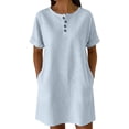 thumbnail image 2 of QUNYINEY Short Sleeve Women Summer Dresses Midi Casual Striped T-Shirt Dress Button Loose Fit Crew Neck with Pockets Dresses, 2 of 6