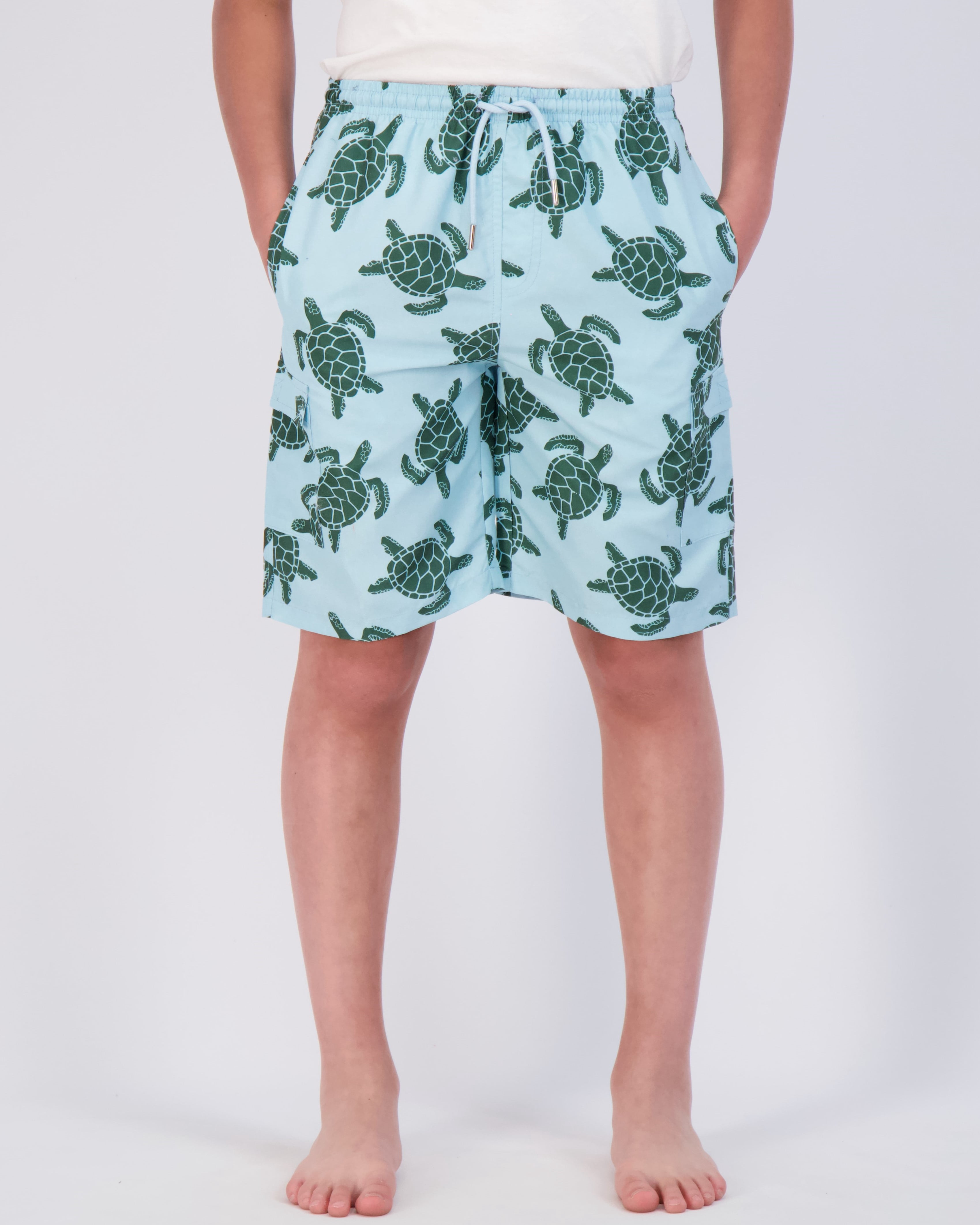 Real Essentials 3 Pack: Boy's Swim Trunks with Cargo Pockets & Mesh Lining - UPF 50+