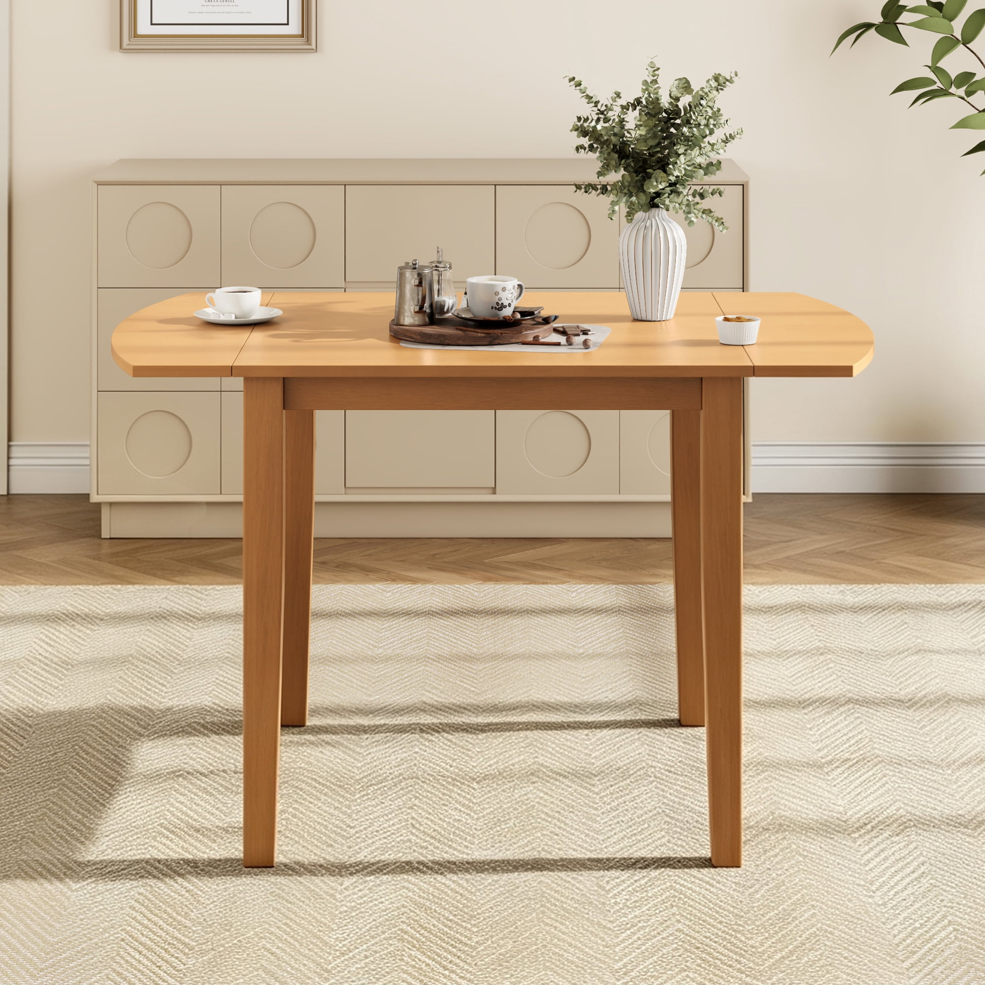 Euroco 29.5"-47.3" Extendable Dining Table for 2-4 People, Farmhouse Wooden Kitchen Table with Drop Leaf for Dining Room,Space Saving,Natural