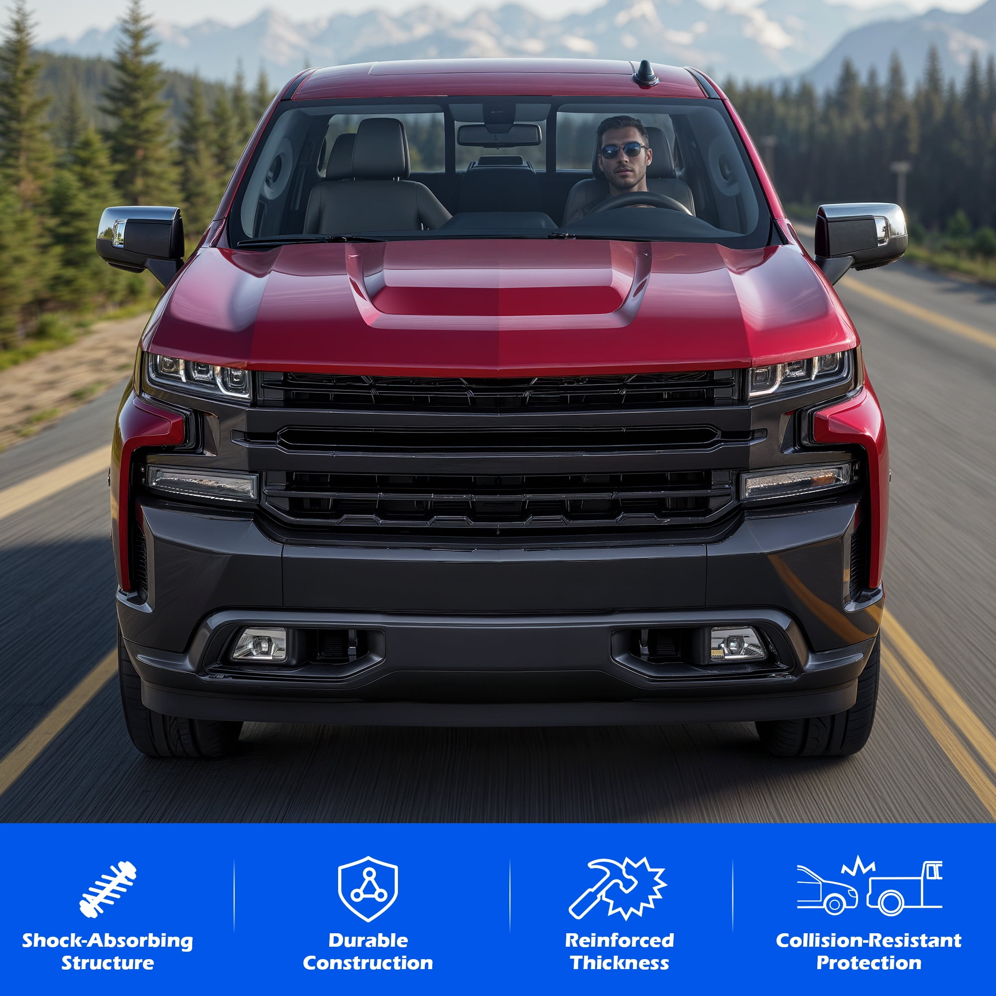 Bestco Split Steel Front Bumper Black For 2019-2022 Chevrolet Silverado 1500 W/o Sensor Holes