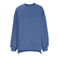 thumbnail image 4 of Fiaer Pullovers Sweatshirts for Women Loose Fit Fashion No Hooded Hoodies Long Sleeve Crew Neck Solid Color Asymmetric Hem Plus Size Tops Navy XL, 4 of 5
