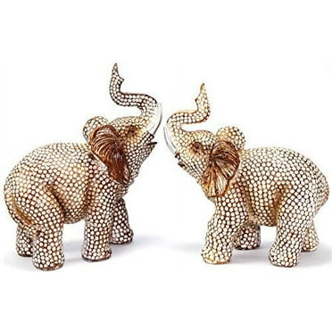 Feng Shui Lovely Pair of Polyresin Elephant Trunk Statue Wealth Lucky Figurine Home Decor Housewarming Gift EHD