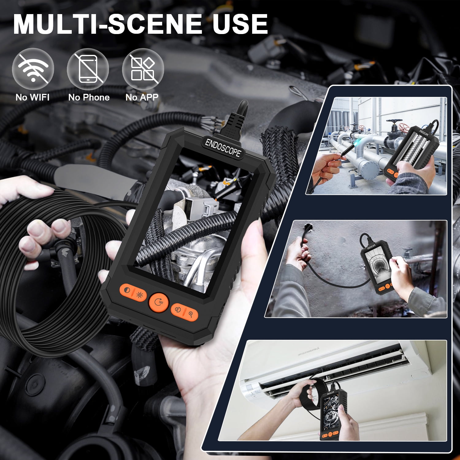 Endoscope Camera with Light,1080P Digital Inspection Borescope Camera Sewer Camera with 4.3" IPS Screen, 8 LED Lights, 16.4FT Semi-Rigid Cable Cord 8mm IP67 Waterproof Camera for Sewer, Tools(Black)