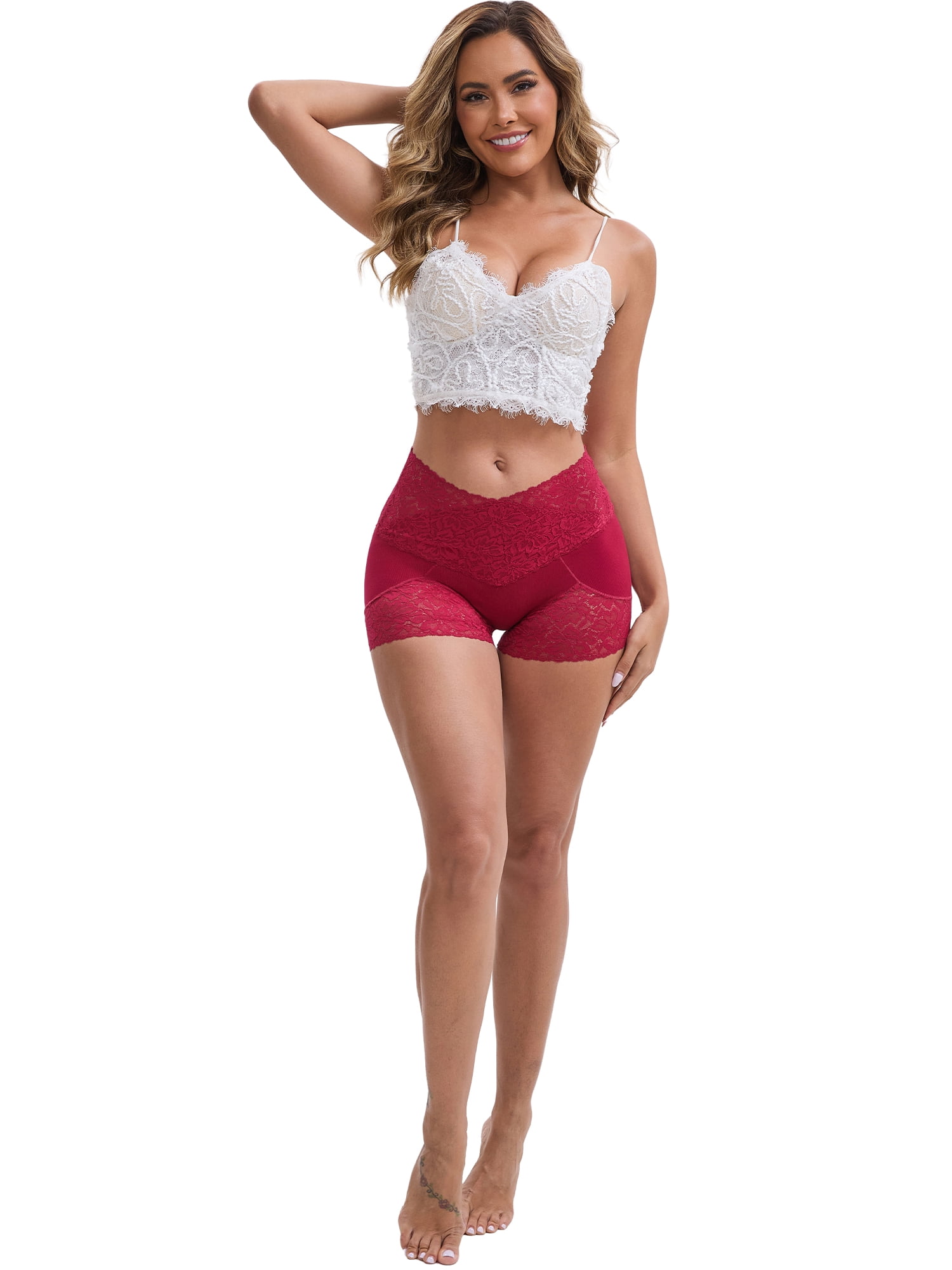 DARING DIVA Women's Lace Seamless Tummy Control Hip Lifting Panties L Burgundy