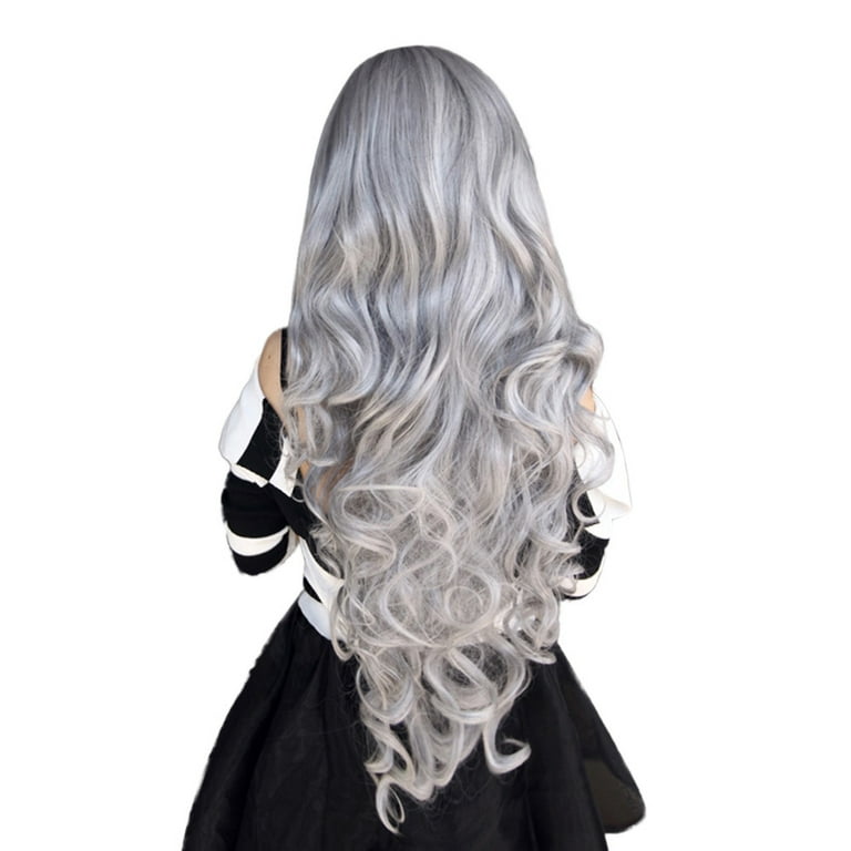 New long gray wavy cosplay wig adjustable Amazon.com: zhongxlla Wigs Long Natural Wavy Silver Gray Wig  main image 4