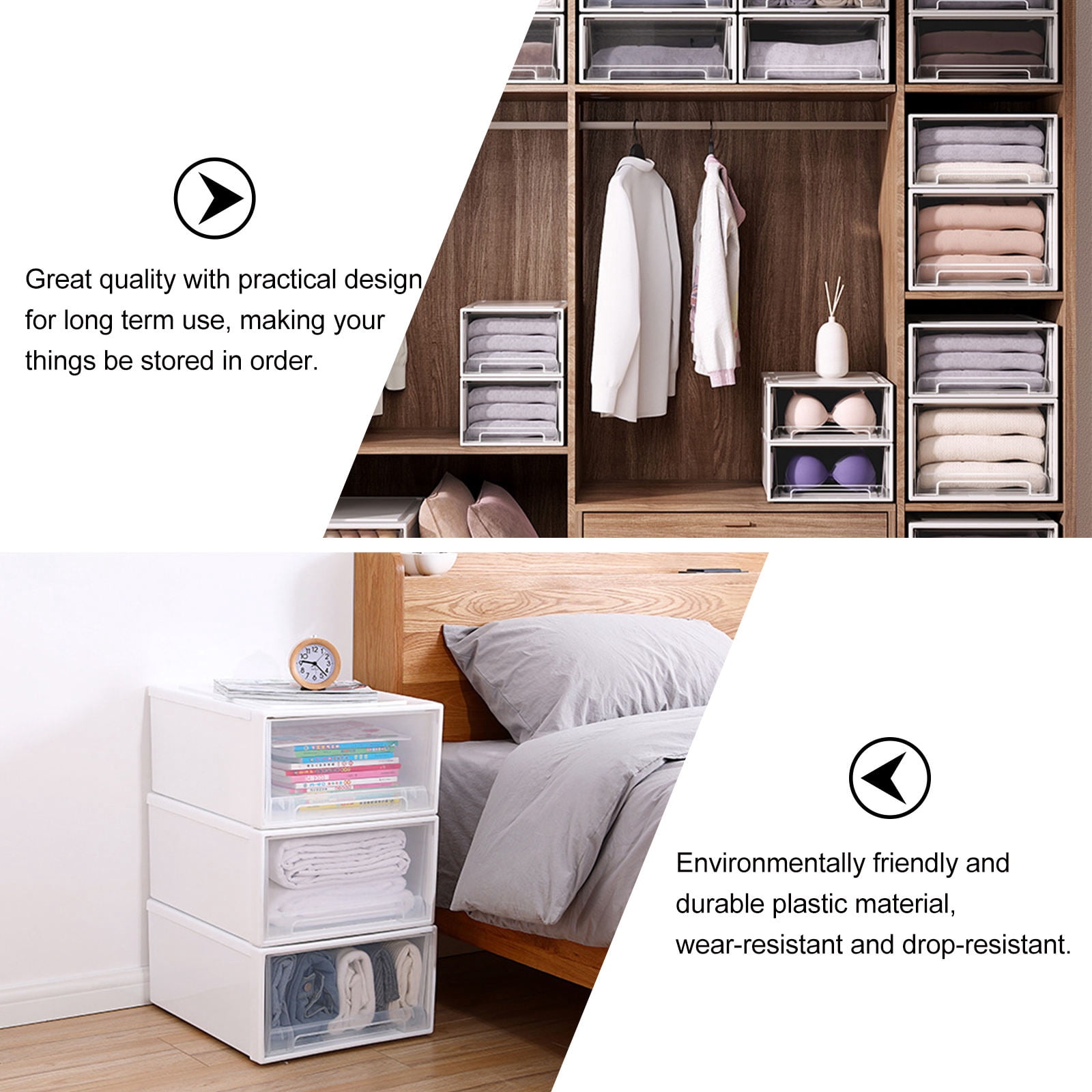 UPOUART 2Pcs Clear Storage Drawers Plastic Transparent for Closet Organization Adults