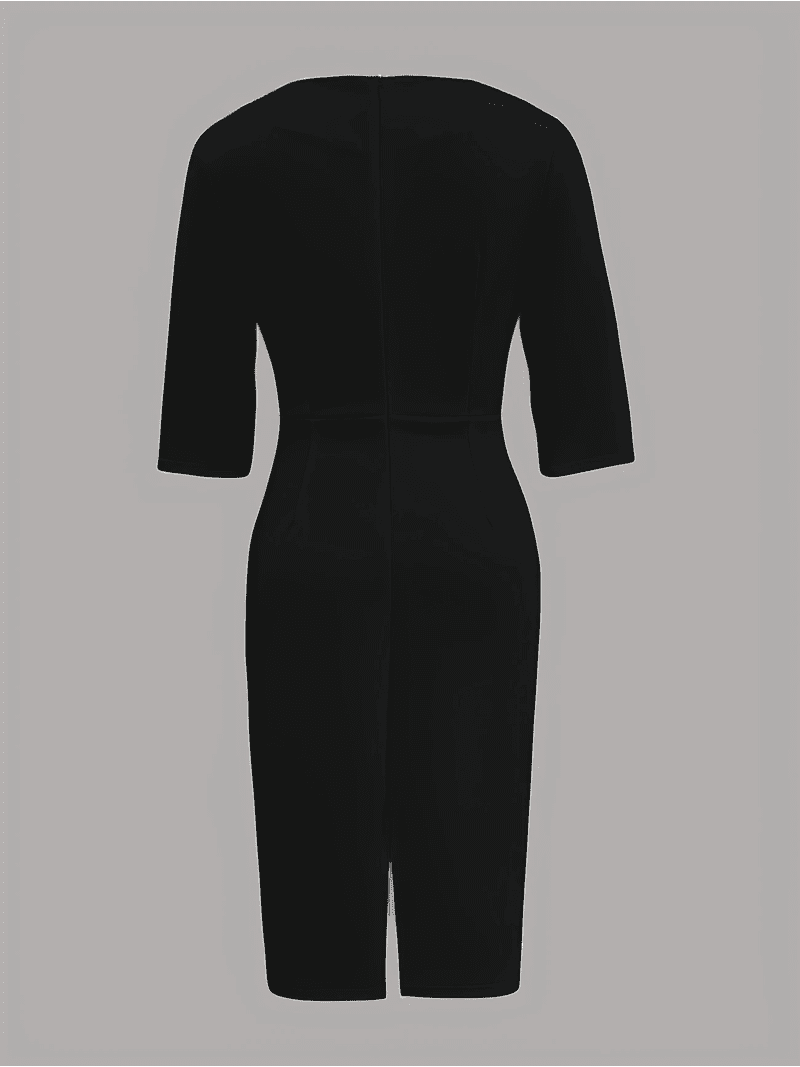 2xl bodycon dresses Zoelnic Women's Elegant Bodycon Dress Crew Neck Pearl Accent Midi Dress, Split Sleeve & Back Zipper, Party Club Cocktail Dress,2XL, Black